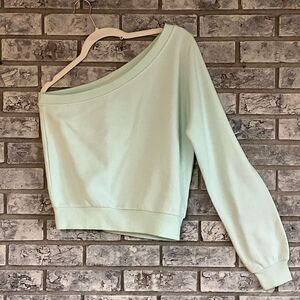Ocean Drive Mint Green Off-Shoulder Sweatshirt Size S